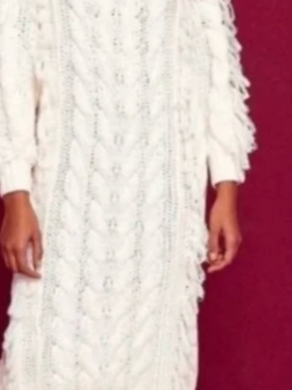 NWT FARM Rio White Cable Knit Fringe Long Sleeve Sweaterdress Pullover Size L - Picture 3 of 15